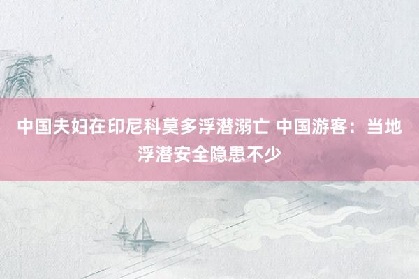 中国夫妇在印尼科莫多浮潜溺亡 中国游客：当地浮潜安全隐患不少