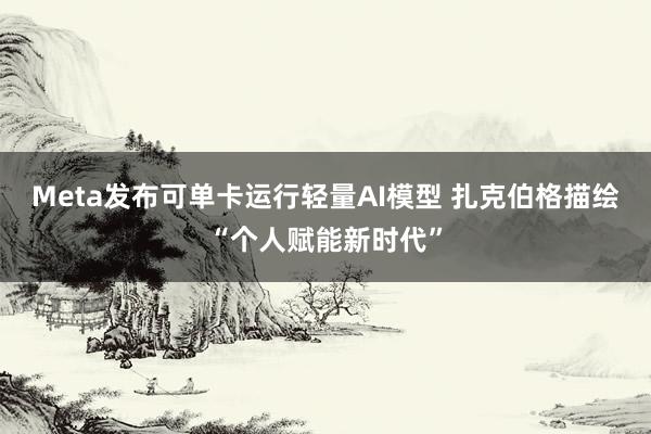 Meta发布可单卡运行轻量AI模型 扎克伯格描绘“个人赋能新时代”