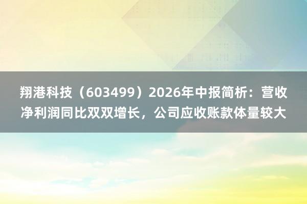 翔港科技（603499）2026年中报简析：营收净利润同比双双增长，公司应收账款体量较大