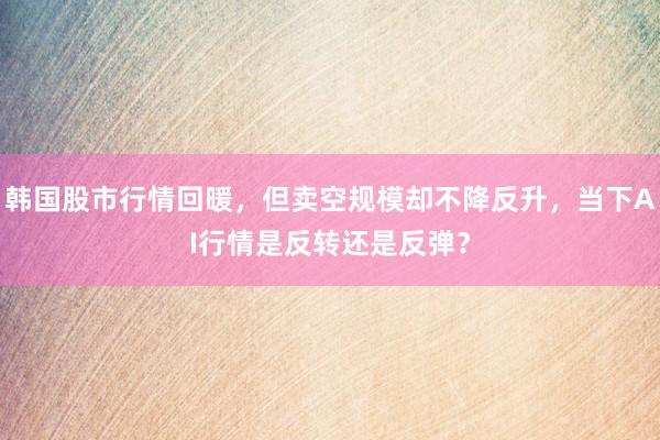 韩国股市行情回暖，但卖空规模却不降反升，当下AI行情是反转还是反弹？