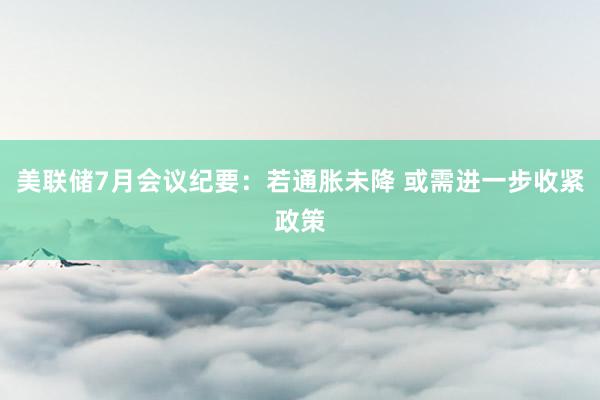 美联储7月会议纪要：若通胀未降 或需进一步收紧政策
