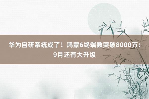 华为自研系统成了！鸿蒙6终端数突破8000万：9月还有大升级