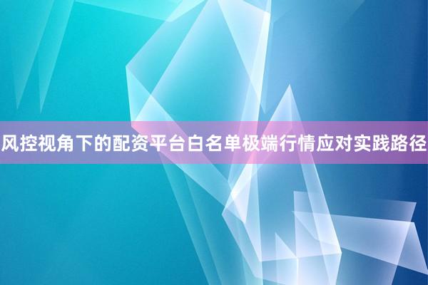 风控视角下的配资平台白名单极端行情应对实践路径