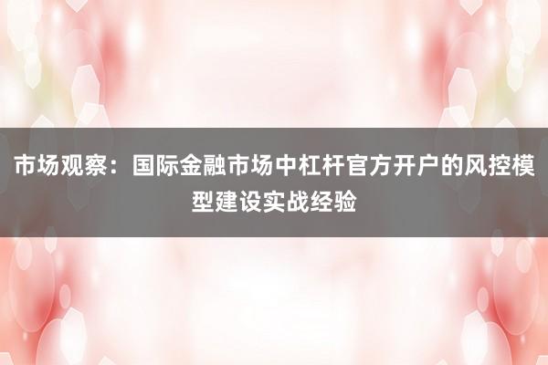 市场观察：国际金融市场中杠杆官方开户的风控模型建设实战经验