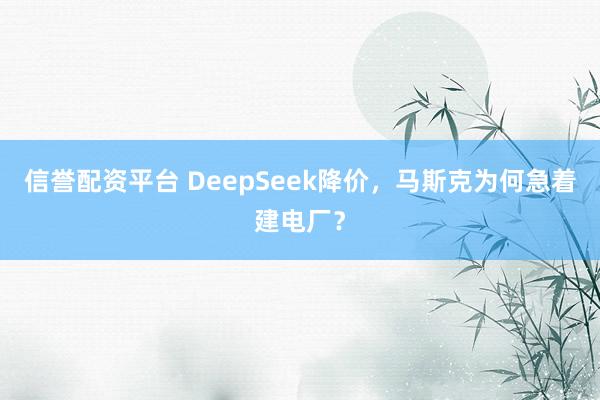 信誉配资平台 DeepSeek降价，马斯克为何急着建电厂？