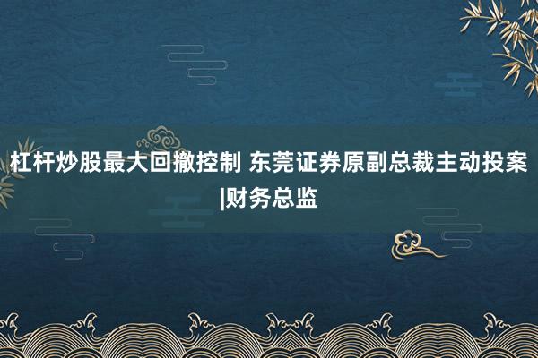 杠杆炒股最大回撤控制 东莞证券原副总裁主动投案|财务总监