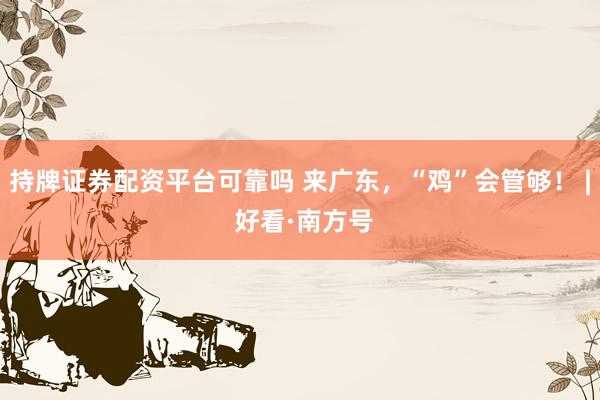 持牌证券配资平台可靠吗 来广东，“鸡”会管够！ | 好看·南方号