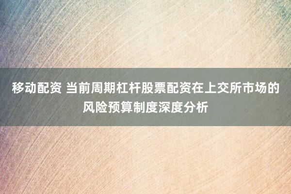 移动配资 当前周期杠杆股票配资在上交所市场的风险预算制度深度分析