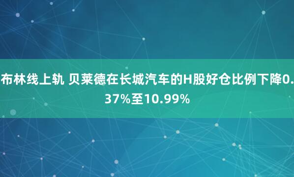 布林线上轨 贝莱德在长城汽车的H股好仓比例下降0.37%至10.99%