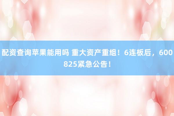 配资查询苹果能用吗 重大资产重组！6连板后，600825紧急公告！